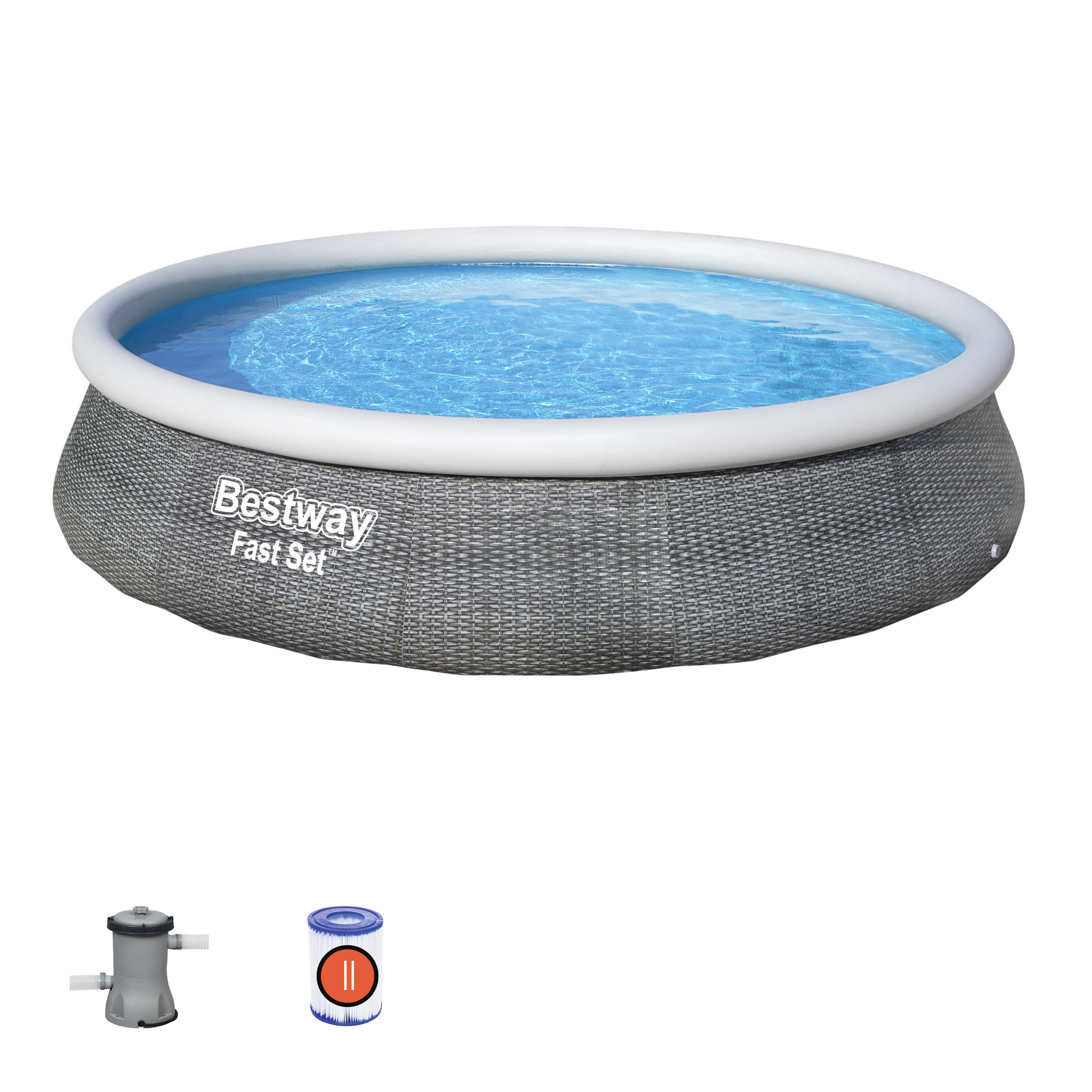 Piscine gonflable autoportante Ø3,96x0,84m décor rotin gris - BESTWAY