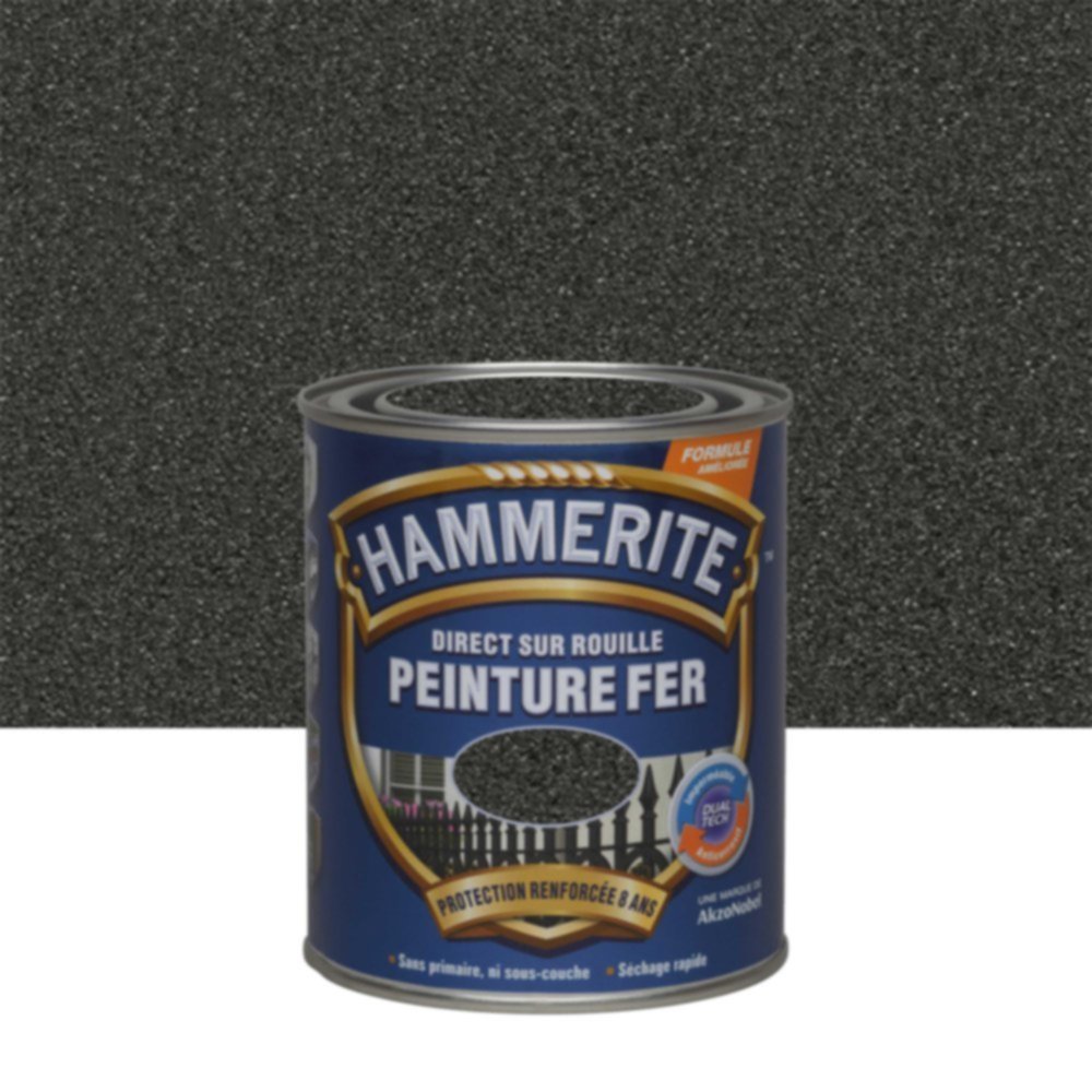 Peinture Métal Direct Sur Rouille Effet Forgé Noir 0,75L - HAMMERITE