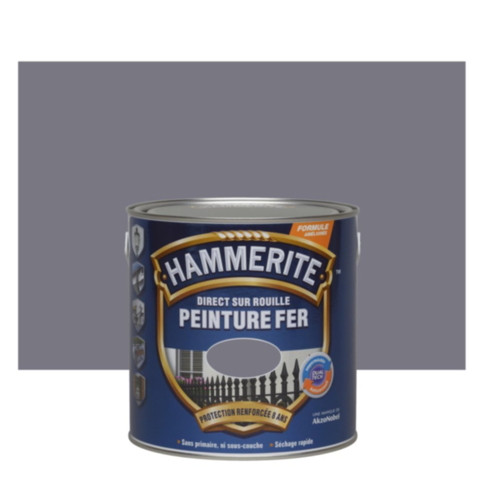 Peinture Métal Direct Sur Rouille Gris Anthracite Brillant Laqué 2,5L - HAMMERITE