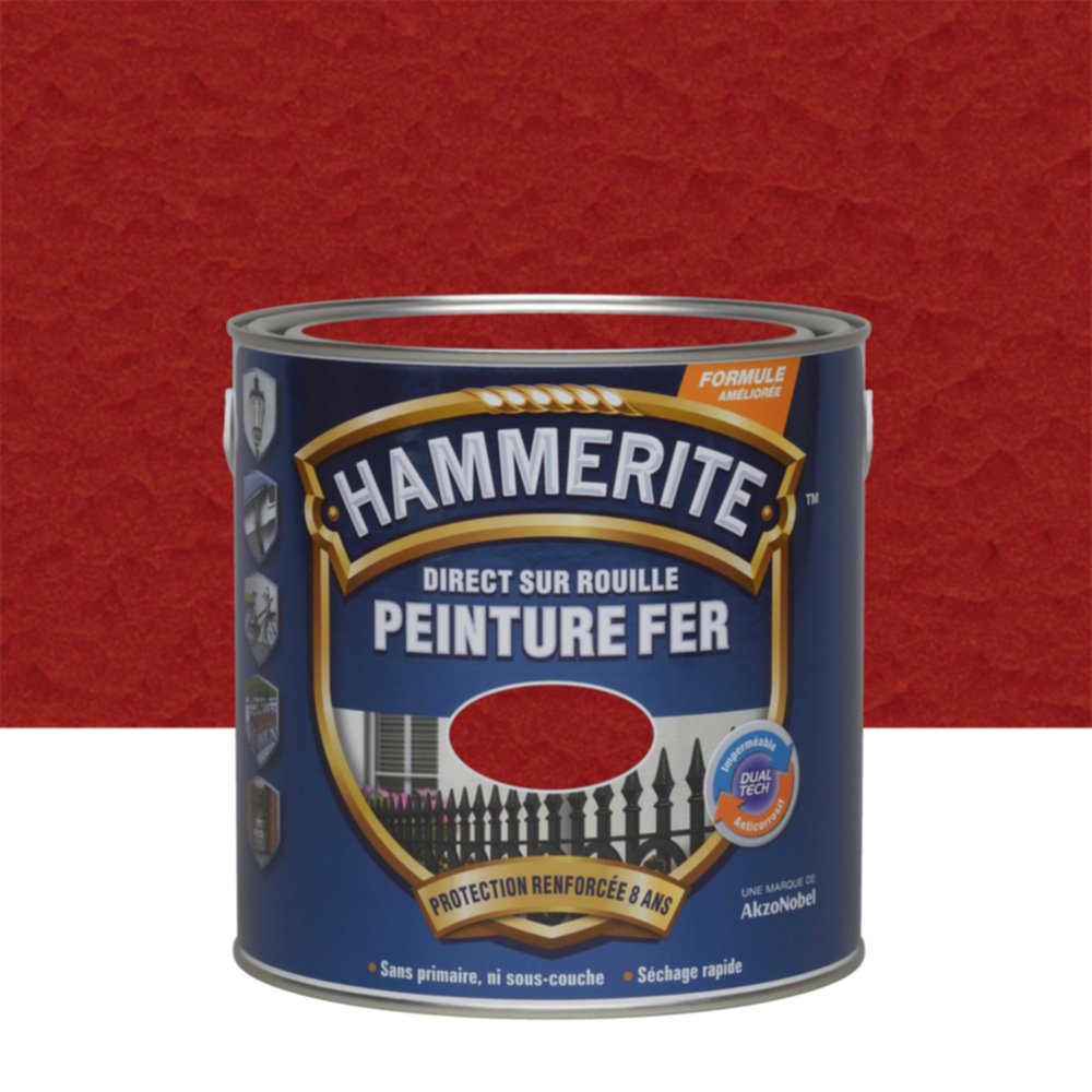 Peinture Métal Direct Sur Rouille Effet Martelé Rouge 2,5L - HAMMERITE