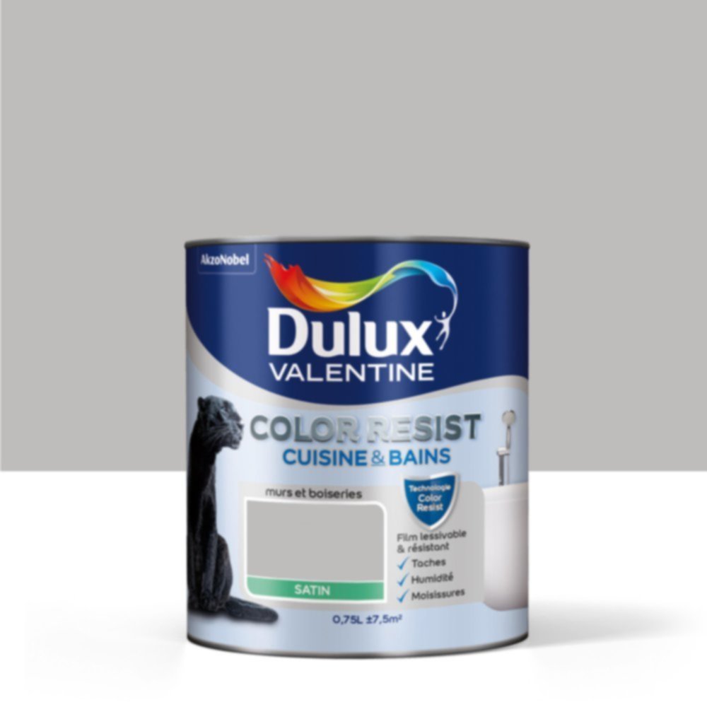 Peinture Pièces humides Color Resist Cuisine & Bains Béton Gris Satin 0,75L - DULUX VALENTINE