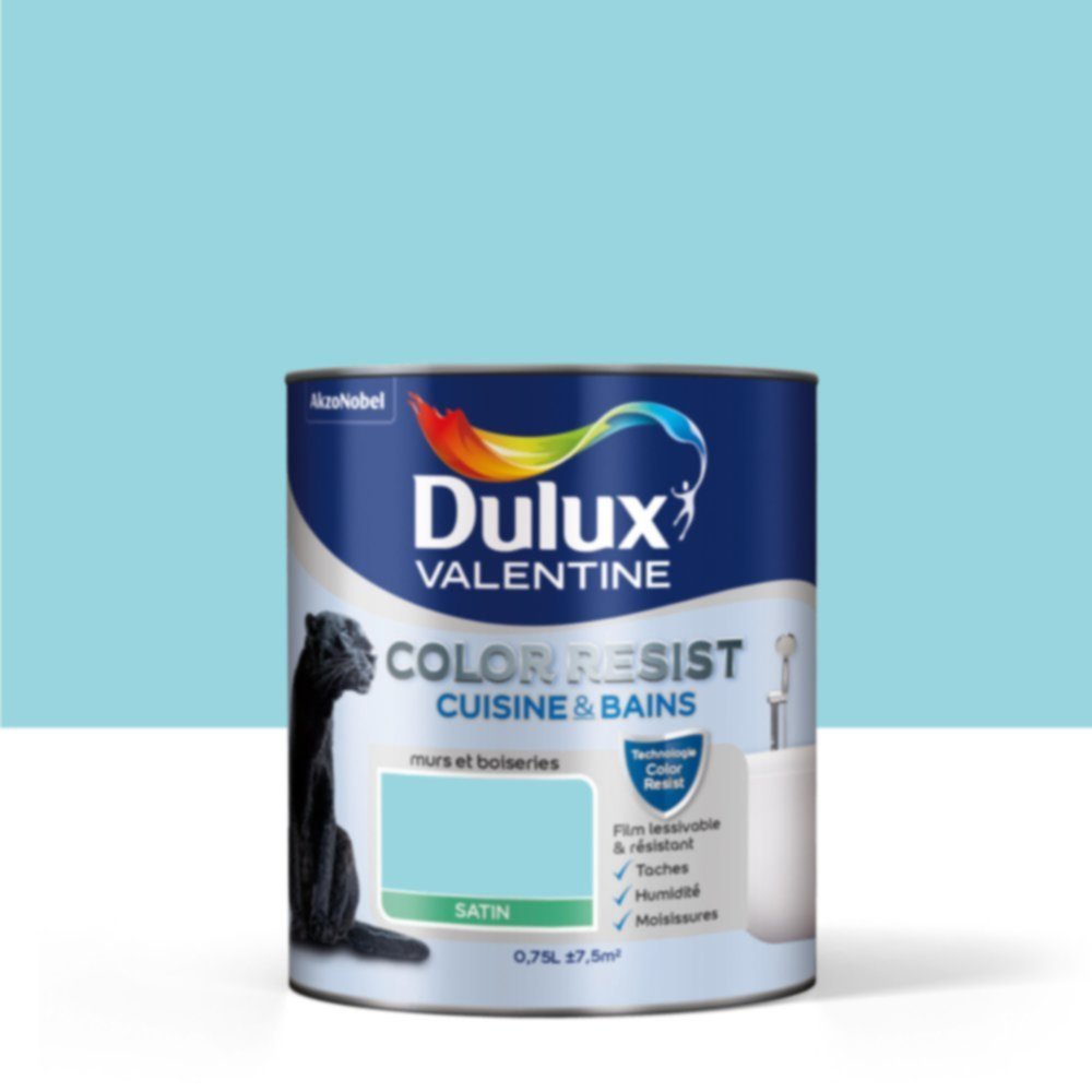 Peinture Pièces humides Color Resist Cuisine & Bains Bleu Indien Satin 0,75L - DULUX VALENTINE