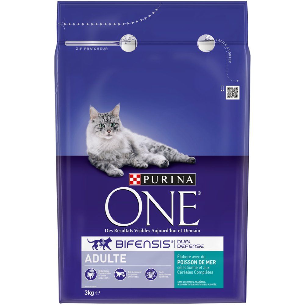 Croquettes Chat Poisson de Mer + Céréales Complètes 3kg - PURINA ONE