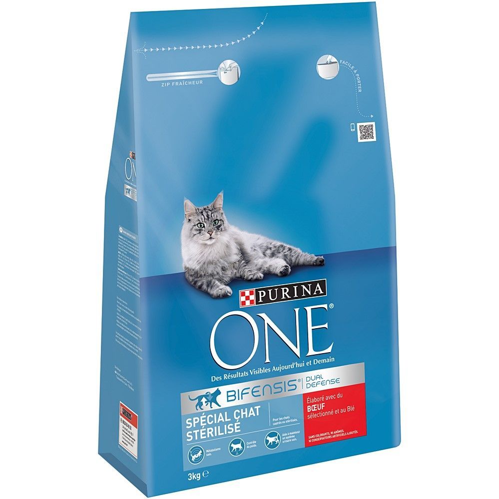 Croquettes Purina one chat stérilisé au bœuf et au blé 3 kg pour chat adulte