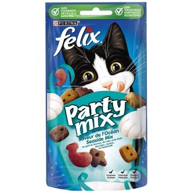 Friandises Chat Party Mix Saveur de l'Océan Saumon/Colin/Truite 60gr - FELIX