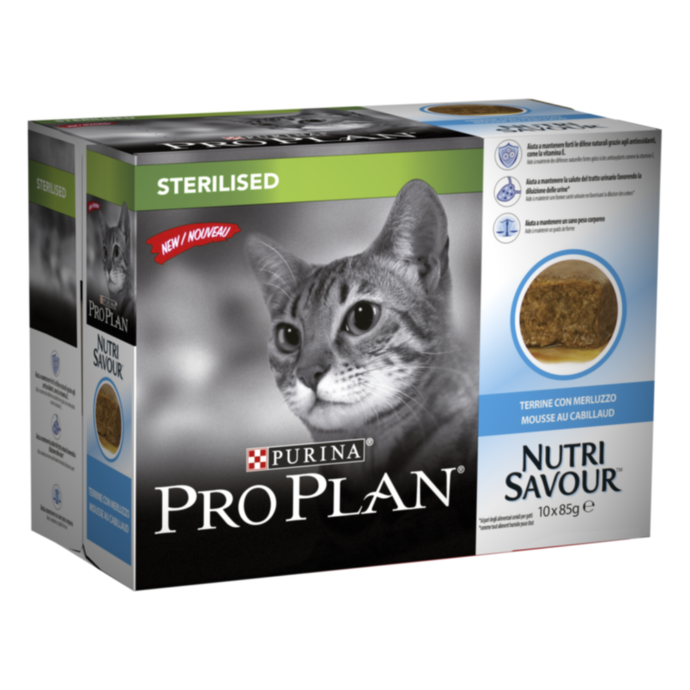 10 Mousses au Cabillaud chat stérélisé NutriSavourTM 85g - PRO PLAN