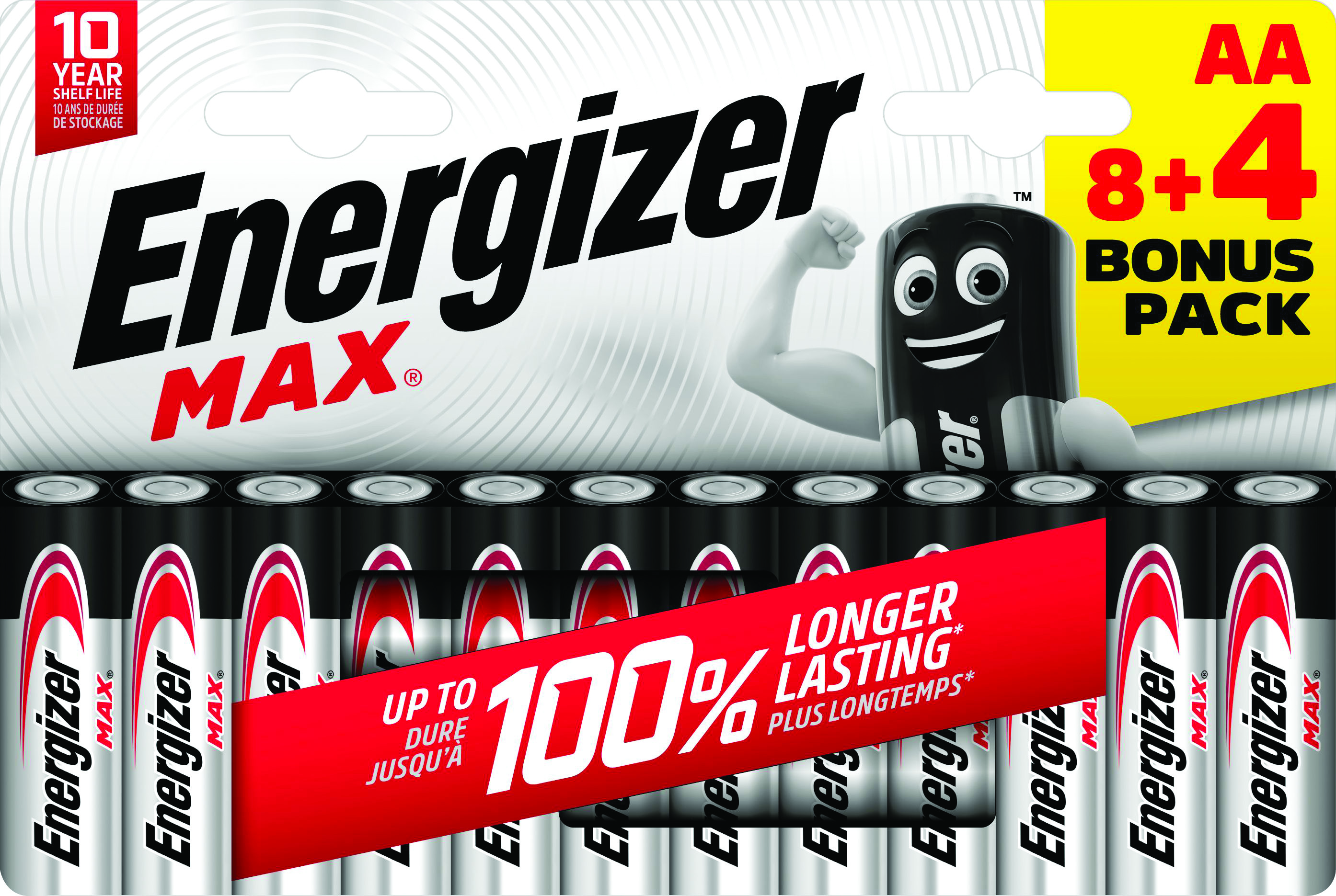 Pack 8 piles energizer max lr6 aa  + 4 piles offertes