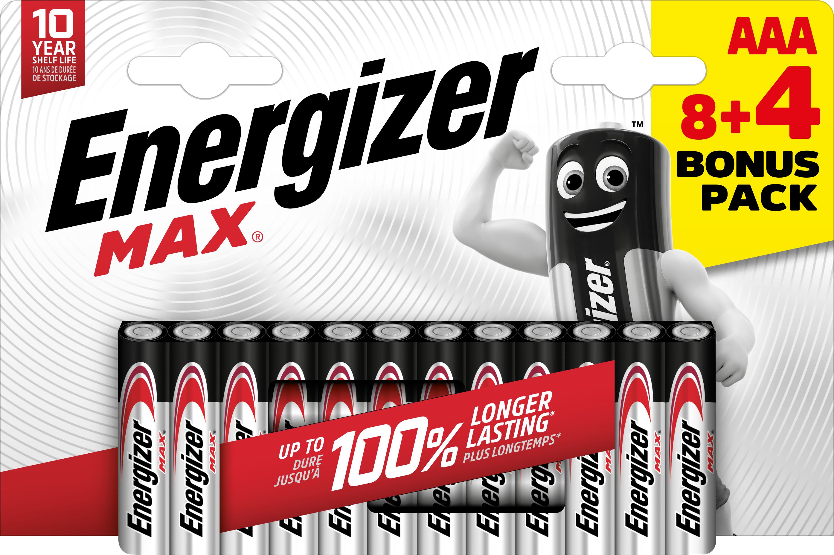 Pack 8 piles energizer max lr03 aaa + 4 piles offertes