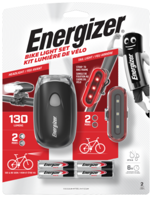 Lampe avant/arrière vélo + 4 piles AAA - ENERGIZER