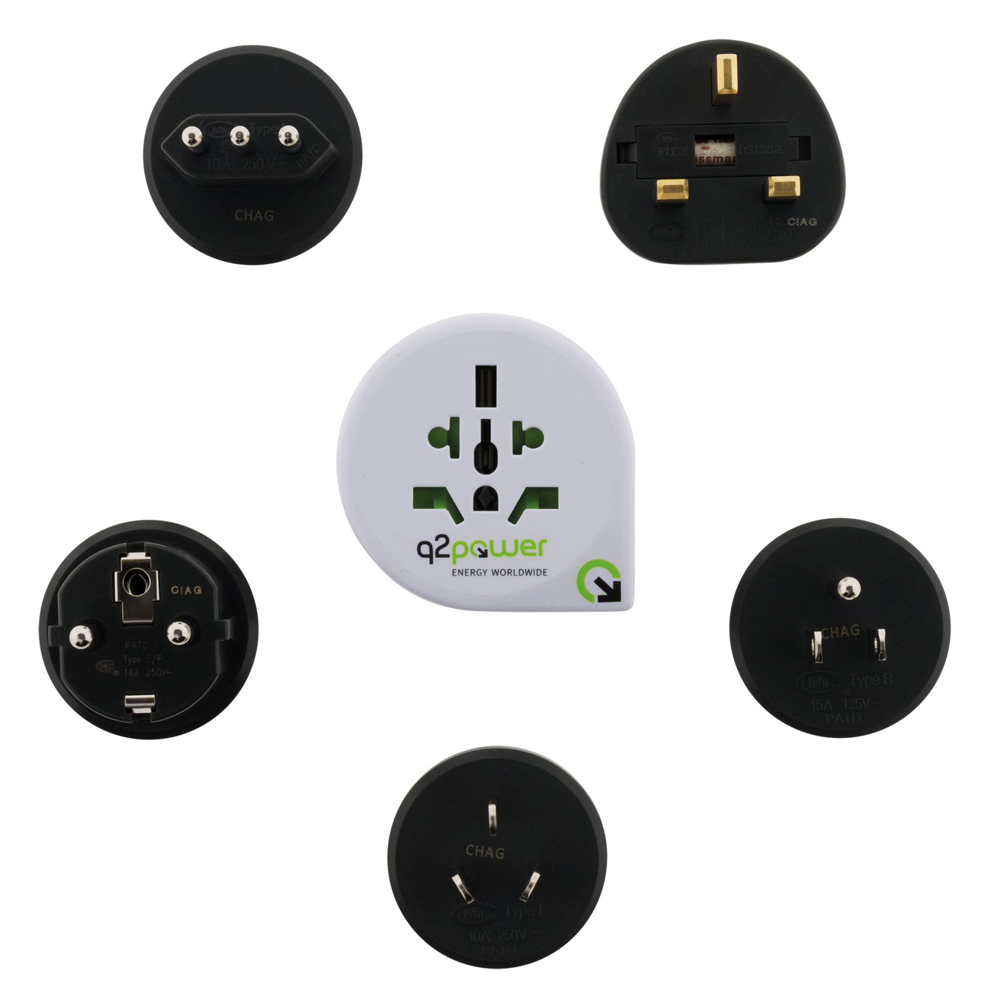 Adaptateur de voyage 5 en 1 110 pays q2 power