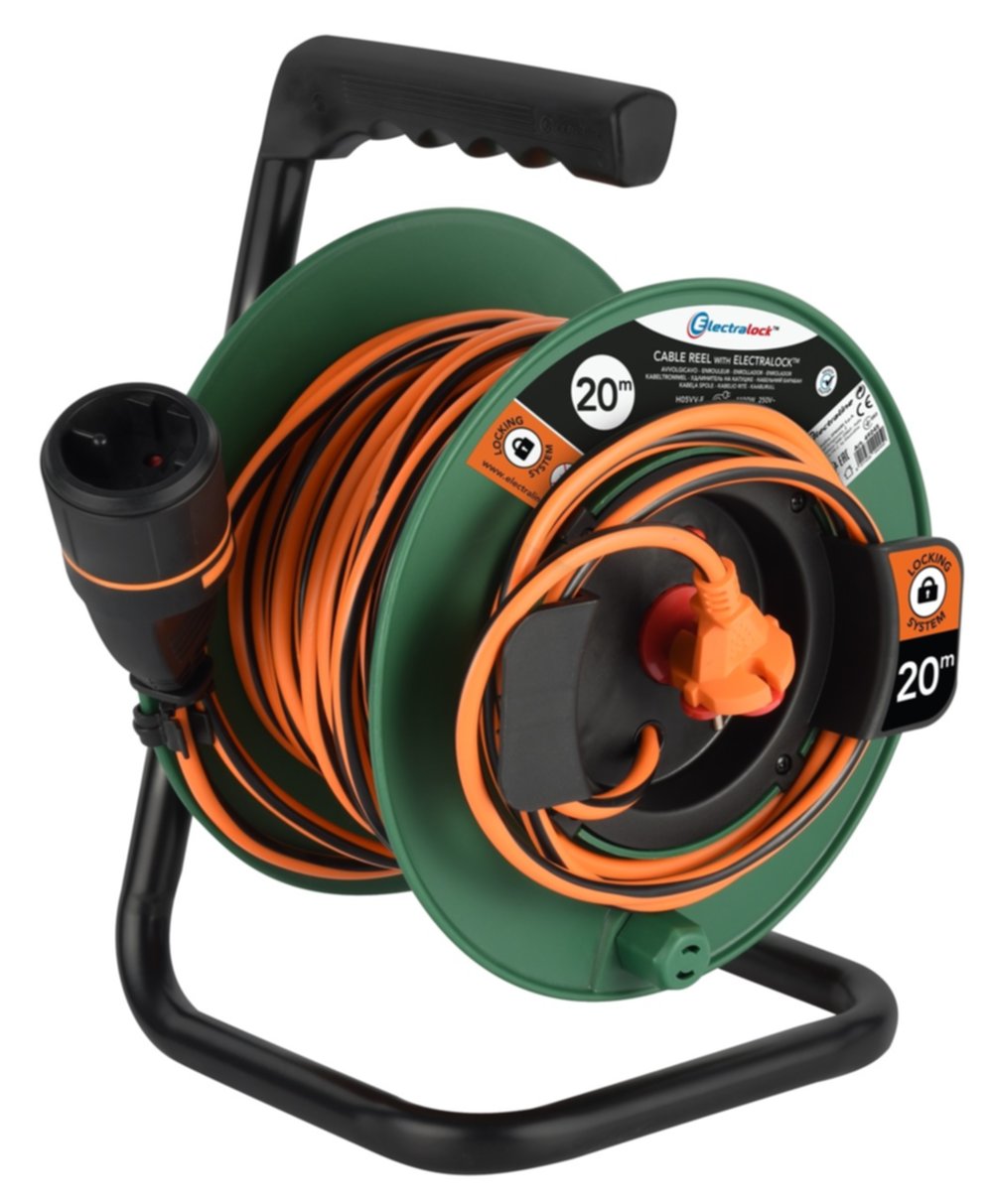 Enrouleur Jardin Electralock, 20 m, H05VV-F 2x1,5; Vert / noir / orange