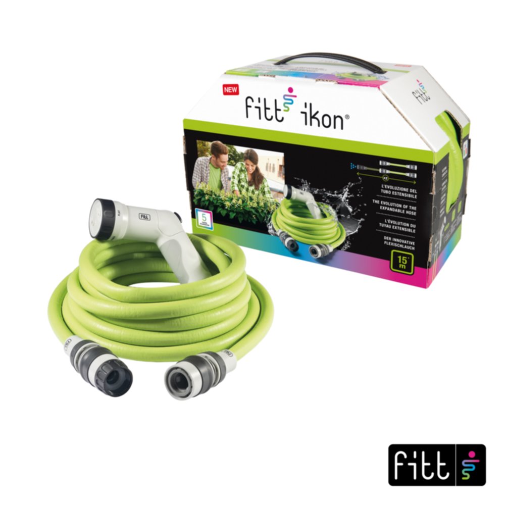 Tuyau d'arrosage extensible avec pistolet multi-jet Lime Ø9mmx15m - FITT IKON