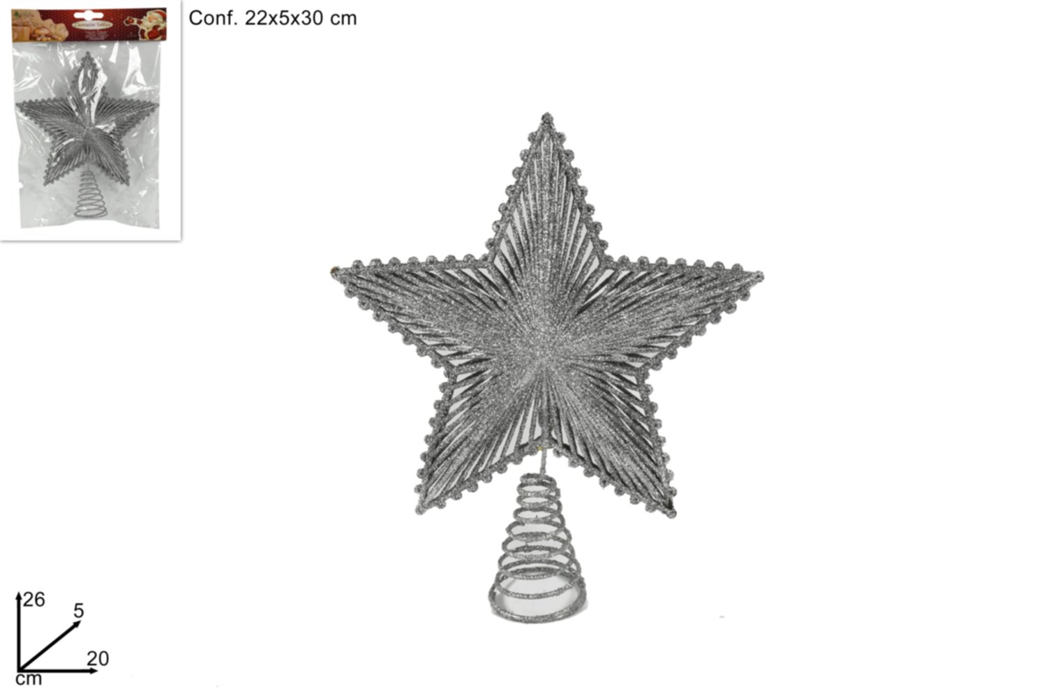 Cimier Sapin de Noël étoile 3D argent 20cm