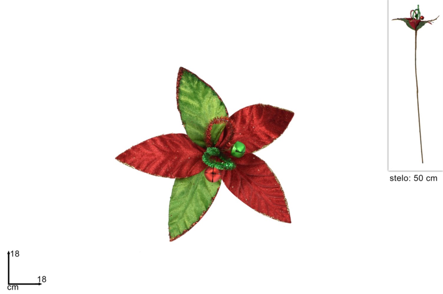 Fleur Noël Tige Vert/Rouge 18cm