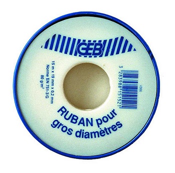 Ruban d'étanchéité ptfe spécial gros diamètre 19 mm - GEB