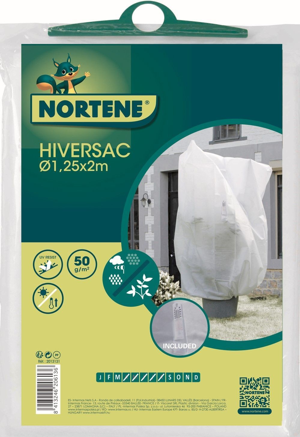 Housse d'hivernage 50g/m²+thermomètre Blanc Ø 1,25x2m 