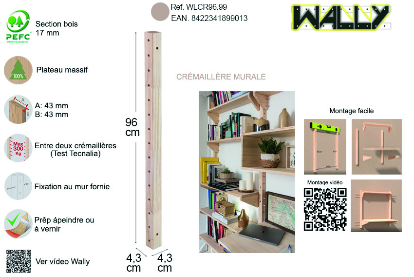 Crémaillère murale wally 96 x 4,3 cm 