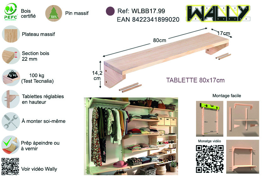 Tablette wally 80 x 17 cm 