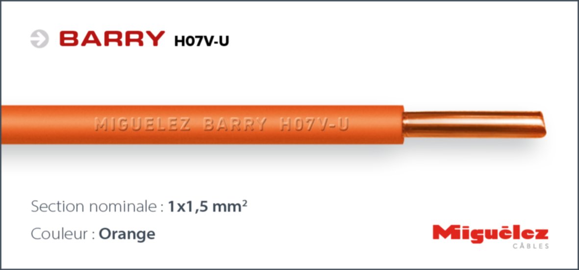 Câble électrique H07V-U 1x1,5mm² Orange 100m