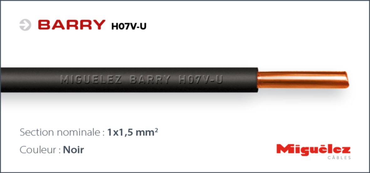 Câble électrique H07V-U 1x1,5mm² Noir 100m