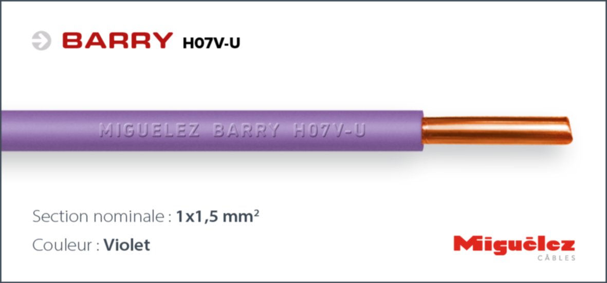 Câble électrique H07V-U 1x1,5mm² Violet 100m