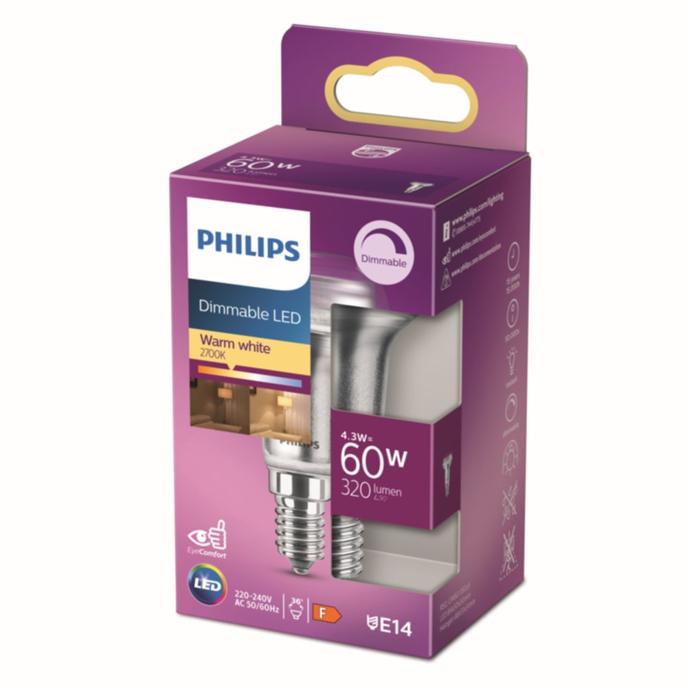 Ampoule SMD R50 E14 dimmable 60W blanc chaud - PHILIPS