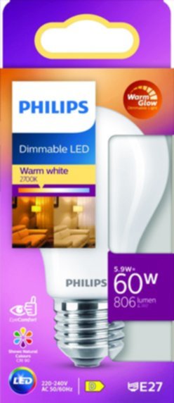 Ampoule filament standard E27 dimmable opaque 60W blanc chaud - PHILIPS