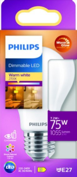 Ampoule filament standard E27 dimmable opaque 75W blanc chaud - PHILIPS