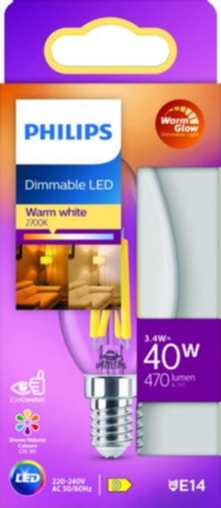 Ampoule filament flammeM E14 dimmable transparent 40W blanc chaud - PHILIPS