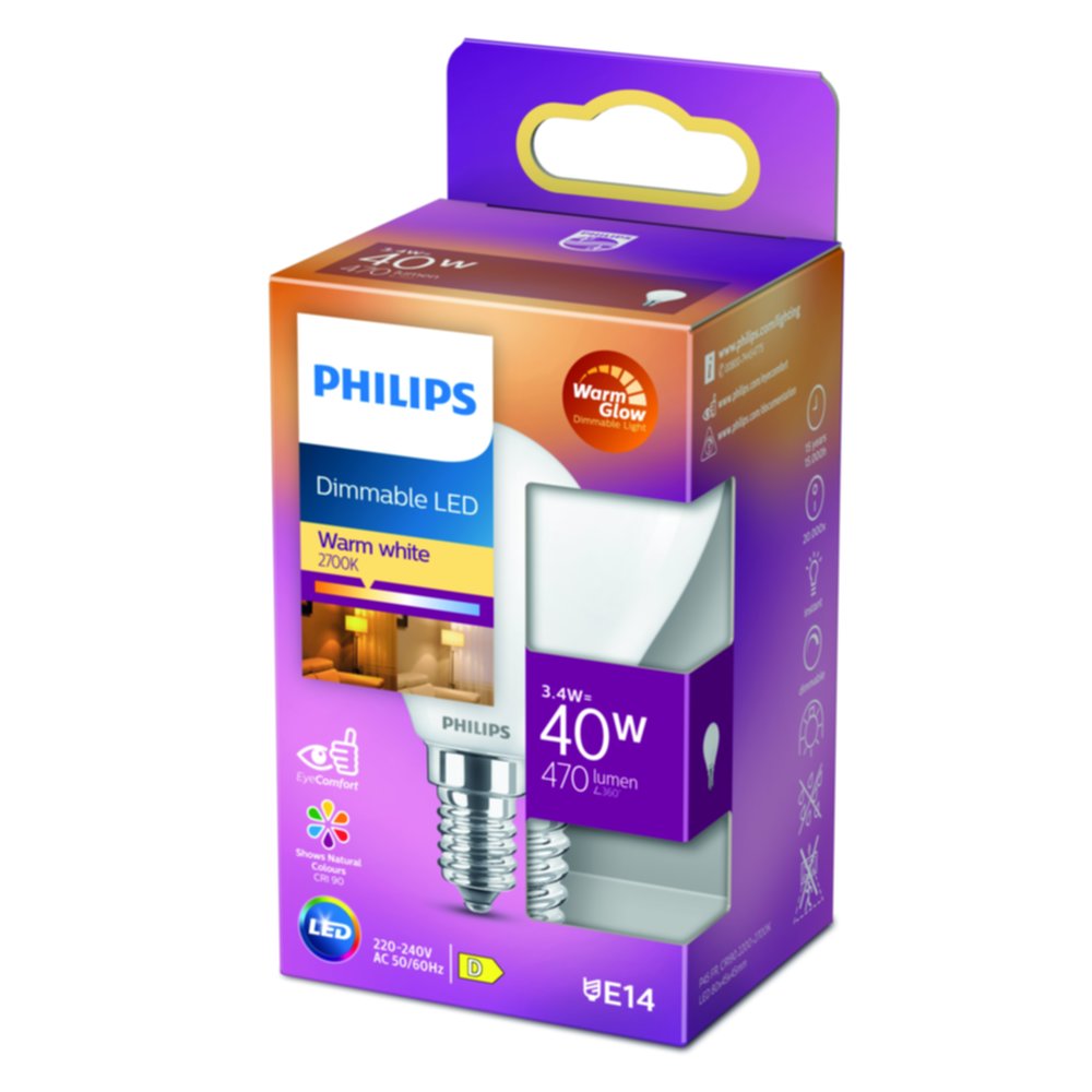 Ampoule filament sphérique E14 dimmable opaque 40W blanc chaud - PHILIPS