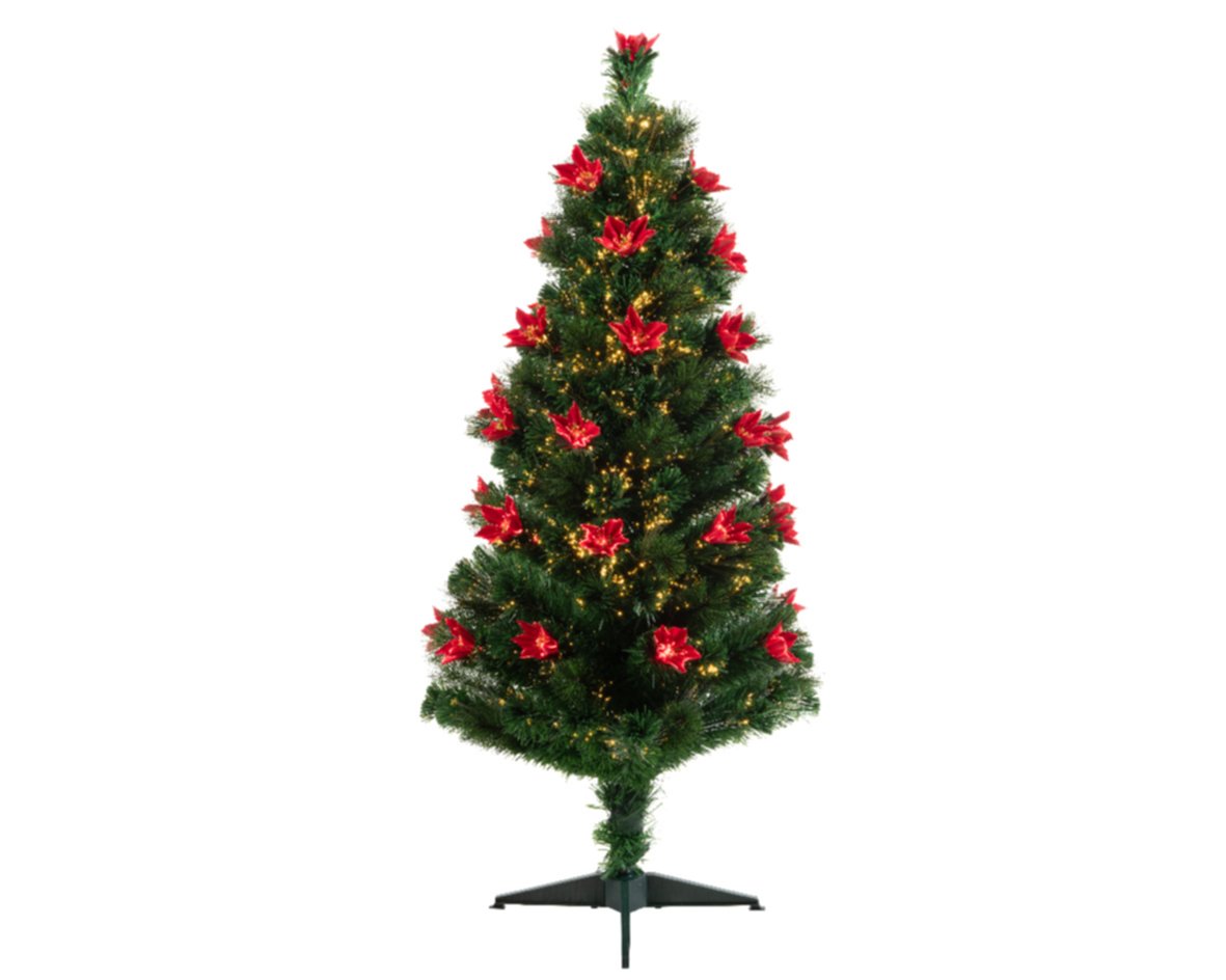 Sapin fibre ponsetia vert/blanc chaud Ø45xH.90cm