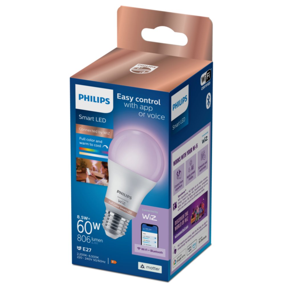 Ampoule SMD connectée standard E27 RVB CCT opaque 60W - PHILIPS