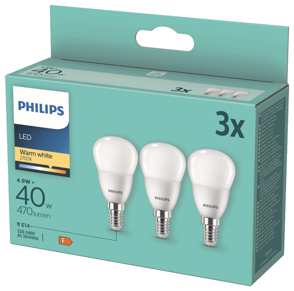 3 Ampoules SMD Sphérique E14 470lm 40W Blanc chaud - PHILIPS