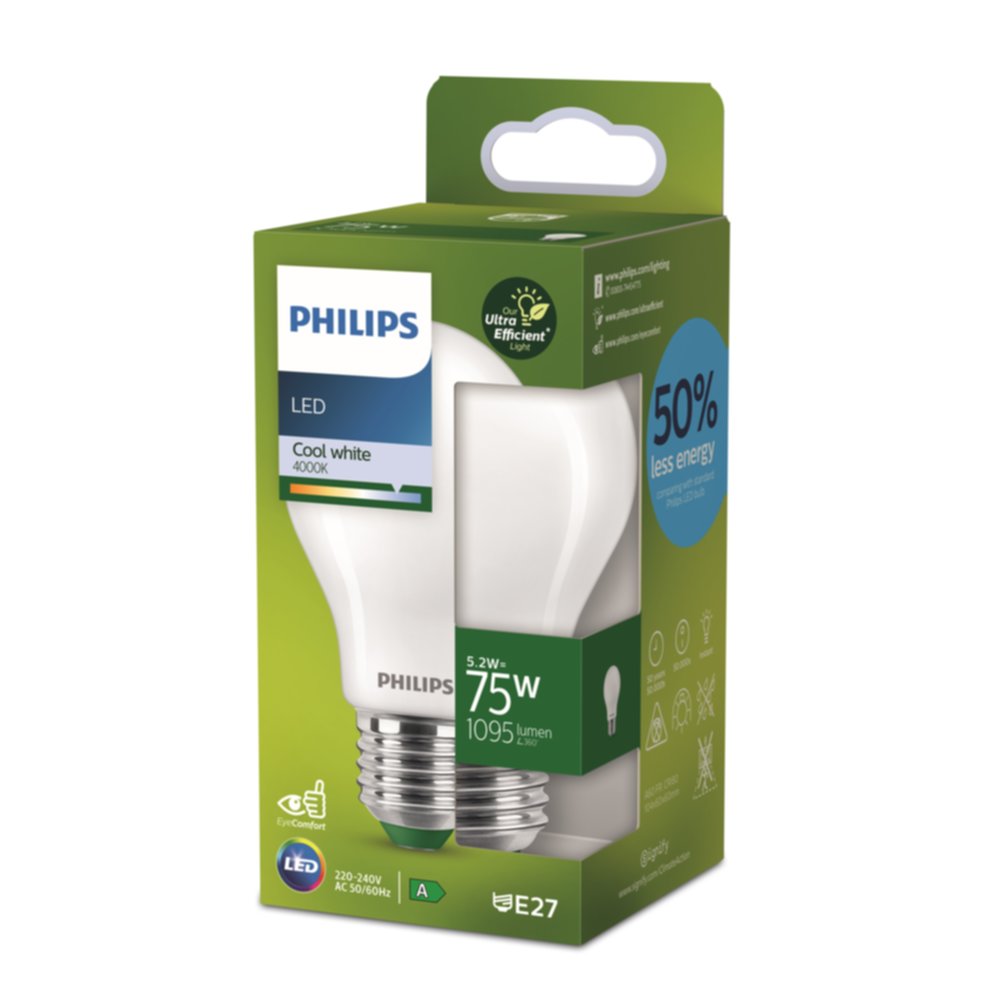 Ampoule LED standard E27 Ultra Efficient 75W Blanc Froid Dépolie Non-Dimmable - PHILIPS