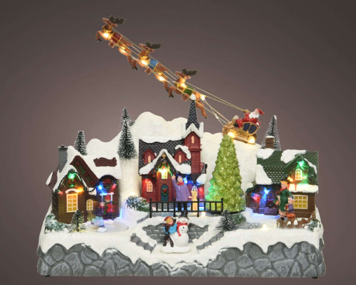 Village de Noël + Traineau 34cm 