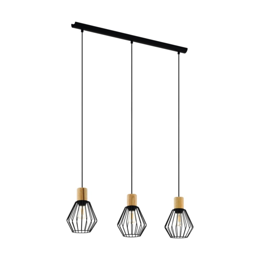 Suspension 3 Lumières Palmorla acier/bois 60W E27 noir et bois - EGLO