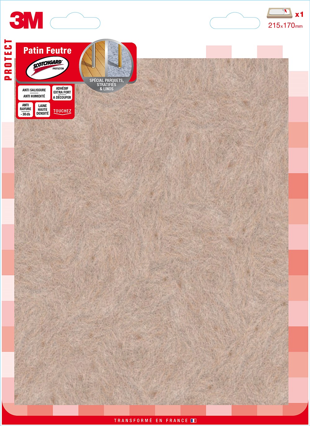 Patin feutre Scotchguard 215 x 70 mm - 3M