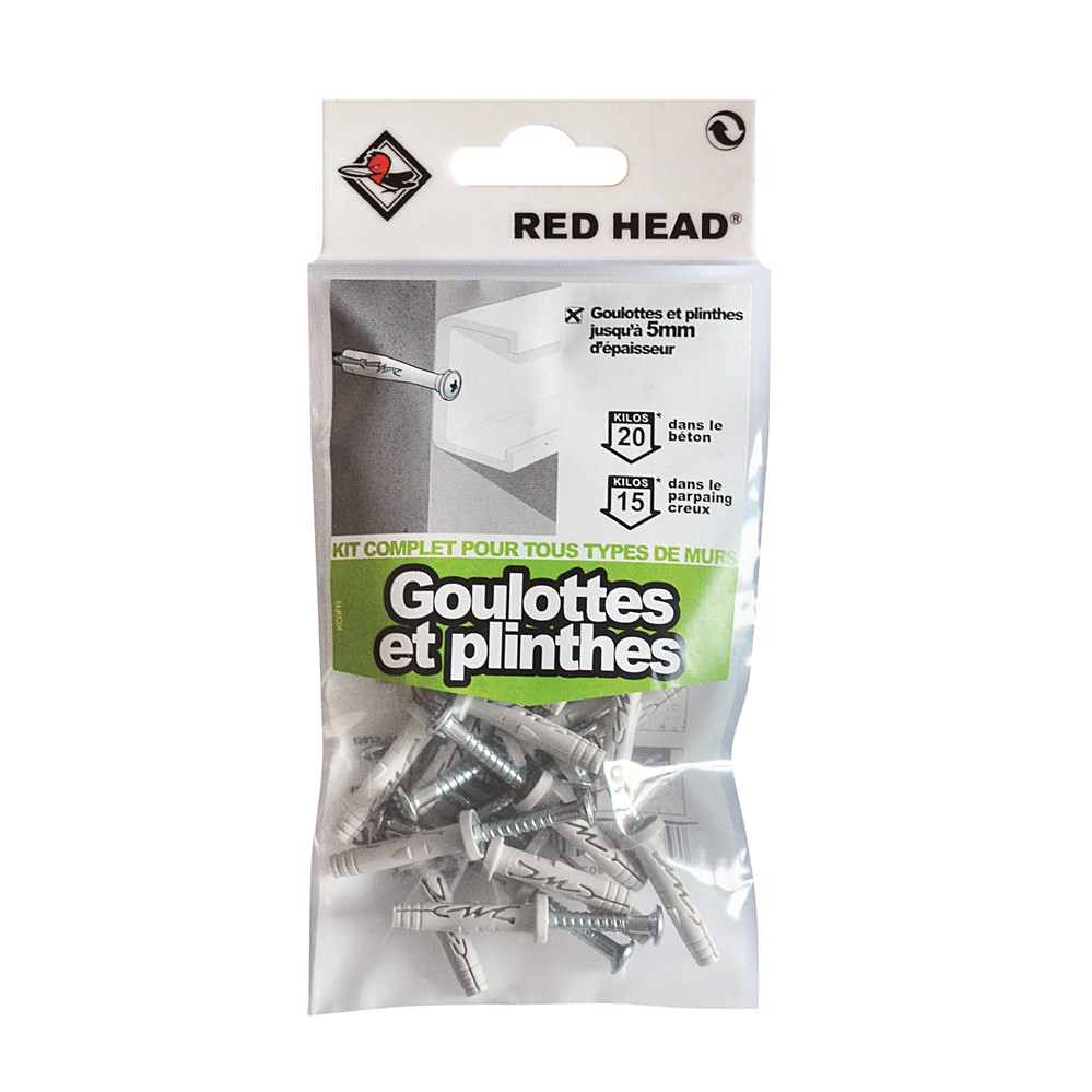 Kit chevilles à expansion goulotte et plinthe Diam.5 x L.25 mm RED HEAD