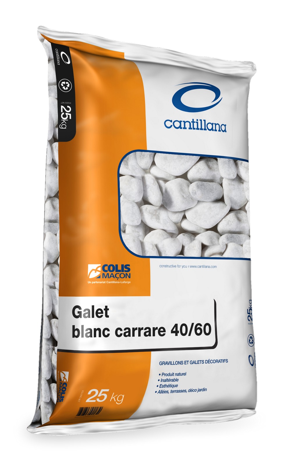 Galets Carrare 40/60 25kg Blanc