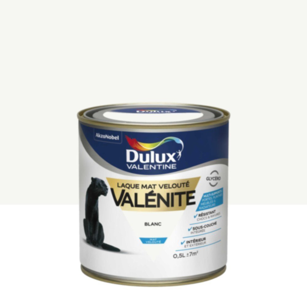 Peinture Laque Boiseries et Ferronnerie Valénite Blanc Mat 0,5L - DULUX VALENTINE