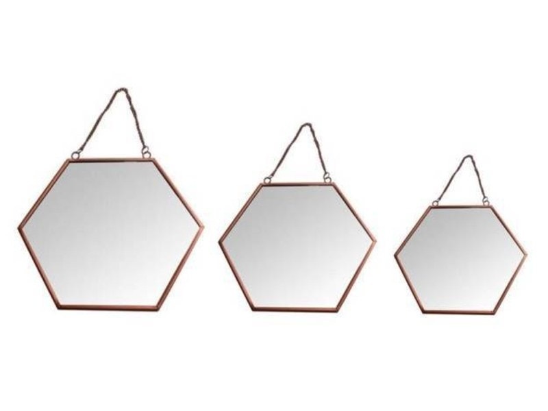 Lot de 3 miroirs hexagonaux cuivre 