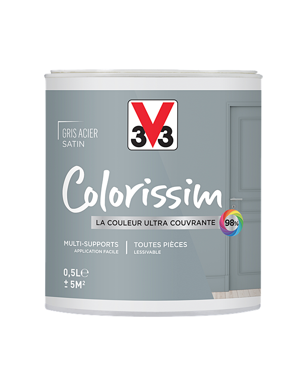 Peinture multisupport Colorissim gris acier satin 0,5L - V33