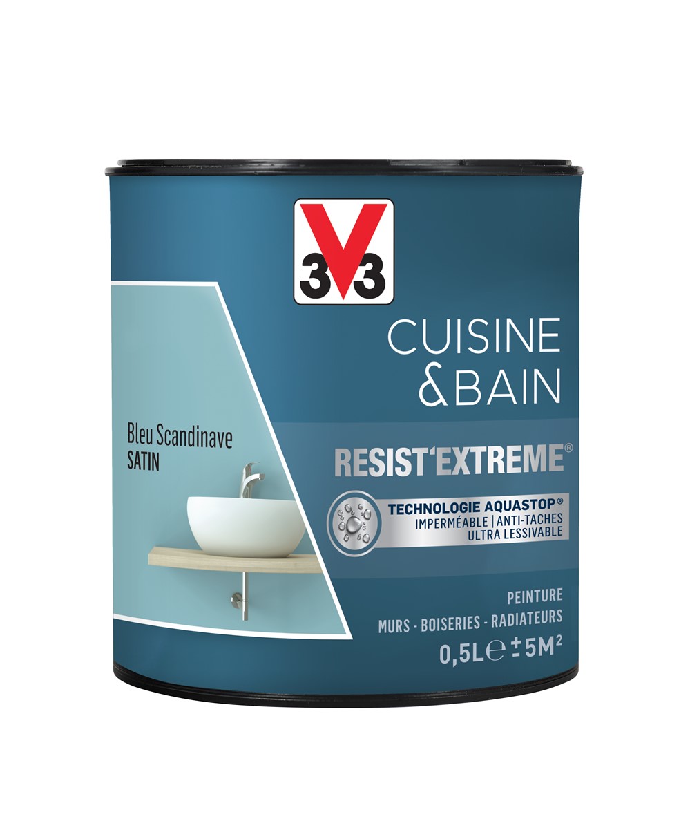 Peinture Cuisine & bain Resist'Extrême bleu scandinave satin 0,5L - V33