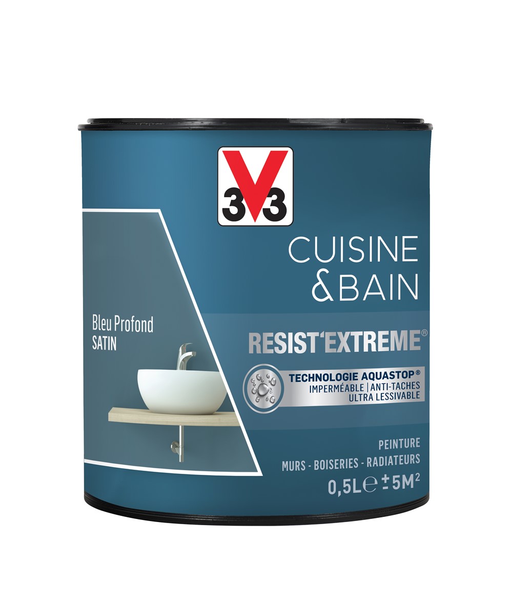 Peinture Cuisine & Bain Résist'Extrême bleu profond satinée 0,5L - V33