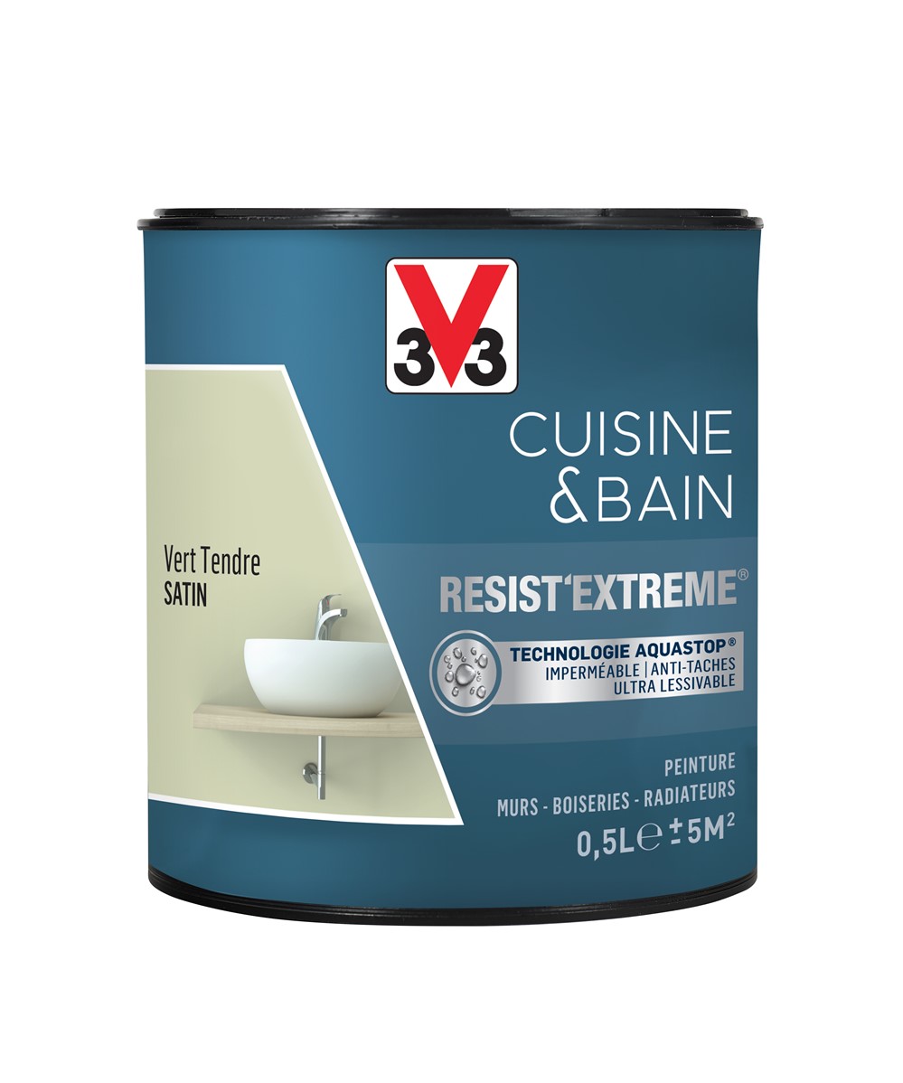 Peinture Cuisine & bain Resist'Extrême Vert tendre satin 0,5L - V33