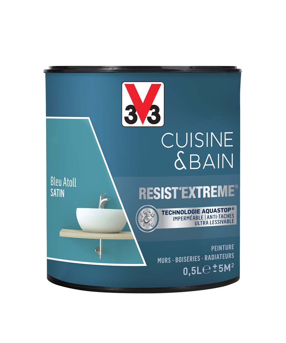 Peinture Cuisine & bain Resist'Extrême Bleu Atoll satin 0,5L - V33