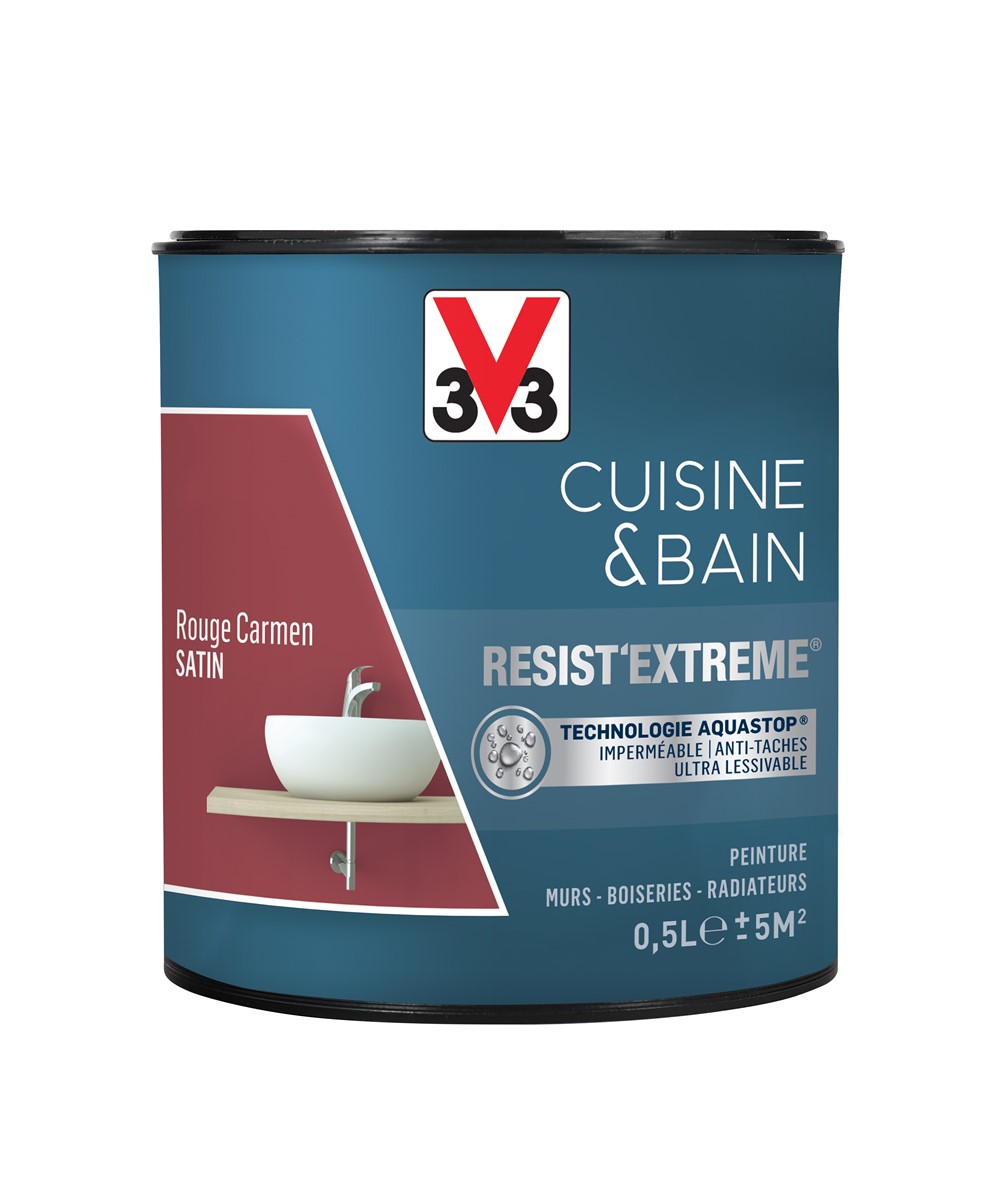 Peinture Cuisine & bain Resist'Extrême Rouge Carmen satin 0,5L - V33