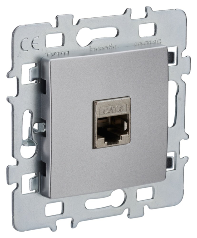 Prise RJ45 Di-Line à Encastrer + Plaque Support Métal Argent - INVENTIV'