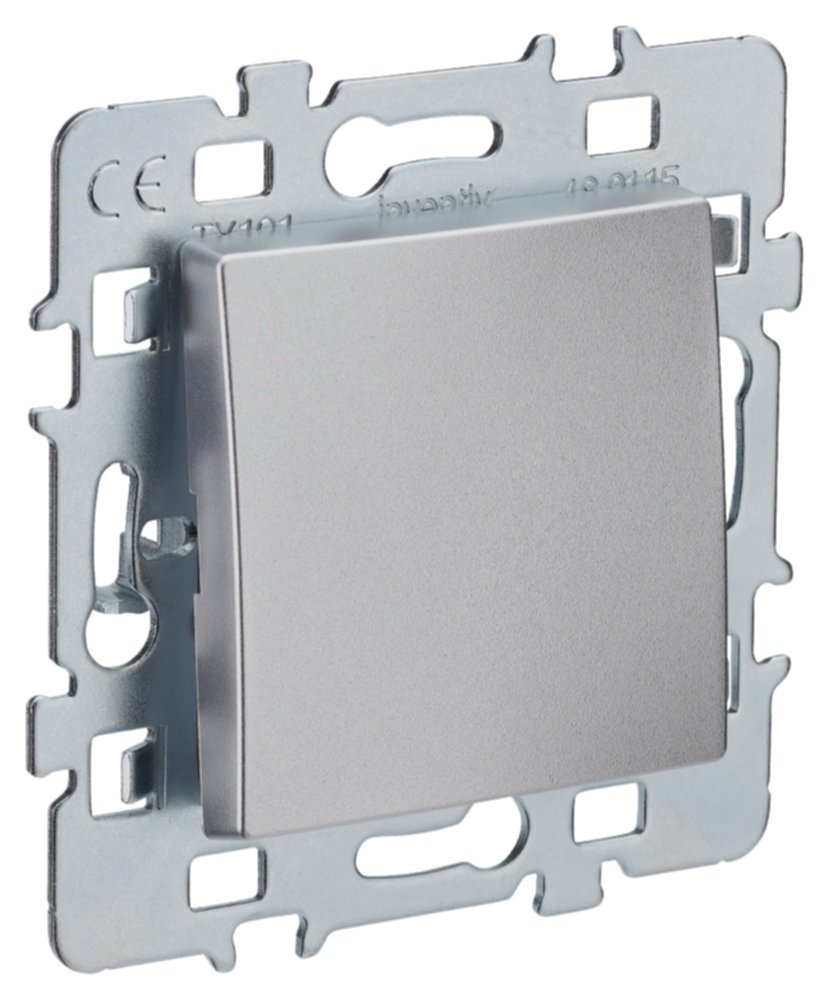 Bouton Poussoir Di-Line à Encastrer + Plaque Support Métal Argent - INVENTIV'