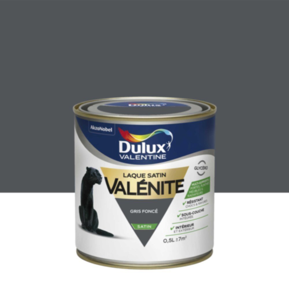 Peinture Laque Boiseries et Ferronnerie Valénite Gris Foncé Satin 0,5L - DULUX VALENTINE